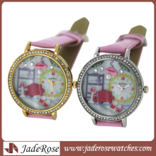 New Design Ladies Watch Luxury Diamond with Leather Strap